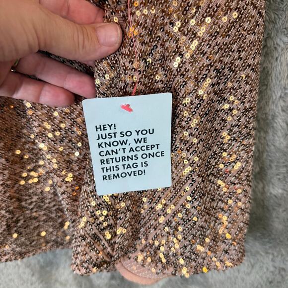 Asos Sequin Cami Mini Dress Cowl Neck Bronze Blush Pink Neutral 6 Tall 6T - Picture 11 of 11